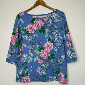 Talbots Floral Tee Blue‎ Pink Cotton Blend 1X